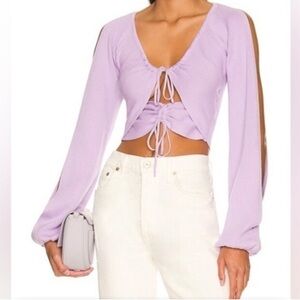 Majorelle Zowie Purple Crop Sweater Lilac Purple Revolve Small Cinch Tie Cut Out